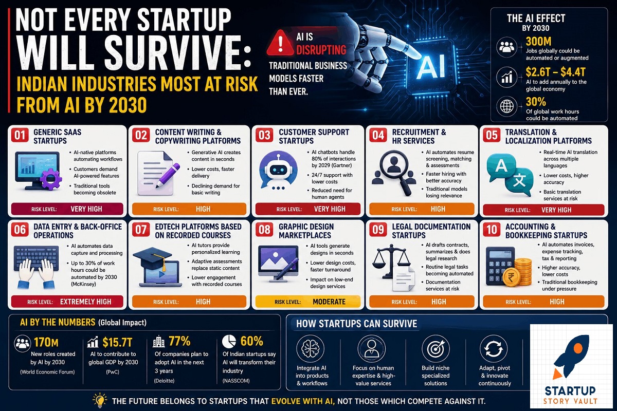 Not Every Startup Will Survive: Indian Industries Most at Risk from AI by 2030